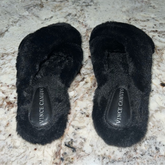 Vince Camuto Kortendie Black Faux Fur Slip On Slide Slippers Size 9M - Picture 6 of 12